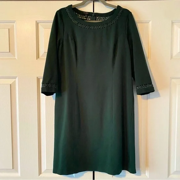Talbots | Dresses | Talbots Green 34 Sleeve Dress With Crocheted Trim 2 |  Poshmark